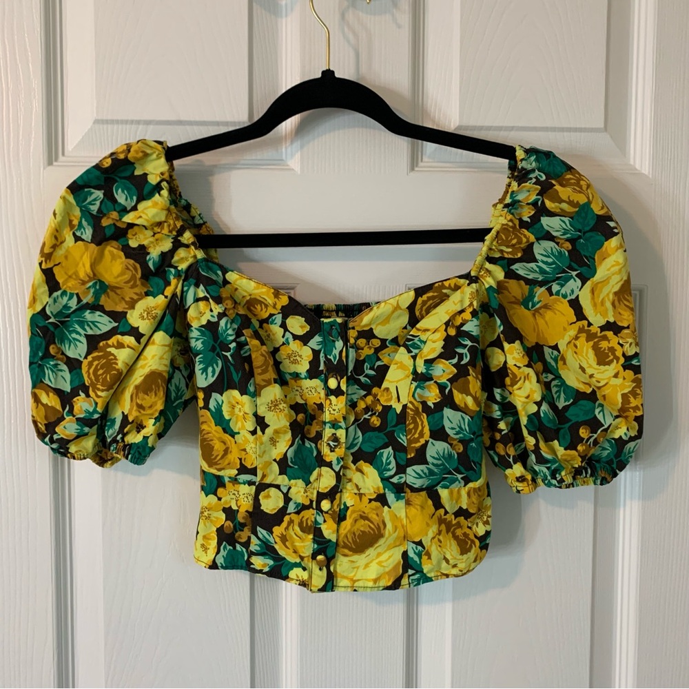 Laura Ashley x Urban Outfitters Yellow Floral Smocked Crop Top, size XS - Picture 7 of 7